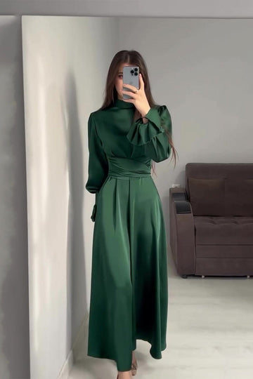 Woochic robe à manches longues col mi-haut à volants vert S